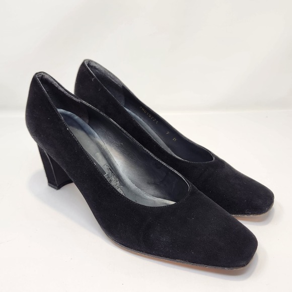 Stuart Weitzman Womens Black Suede Pumps Heels Size 9 M Square Toe Heel Classic - Picture 1 of 9